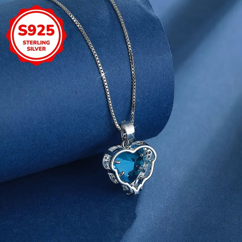 925 Silver Collarbone Fine Pendant Multicolor Heart Charm Necklace