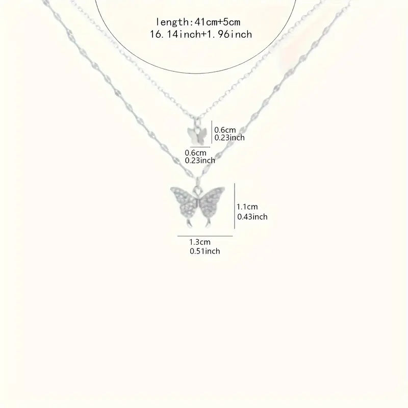 Women's Double-Layer Necklace With Butterfly Pendant, Vintage & Simple Style Elegant Jewelry Accessory