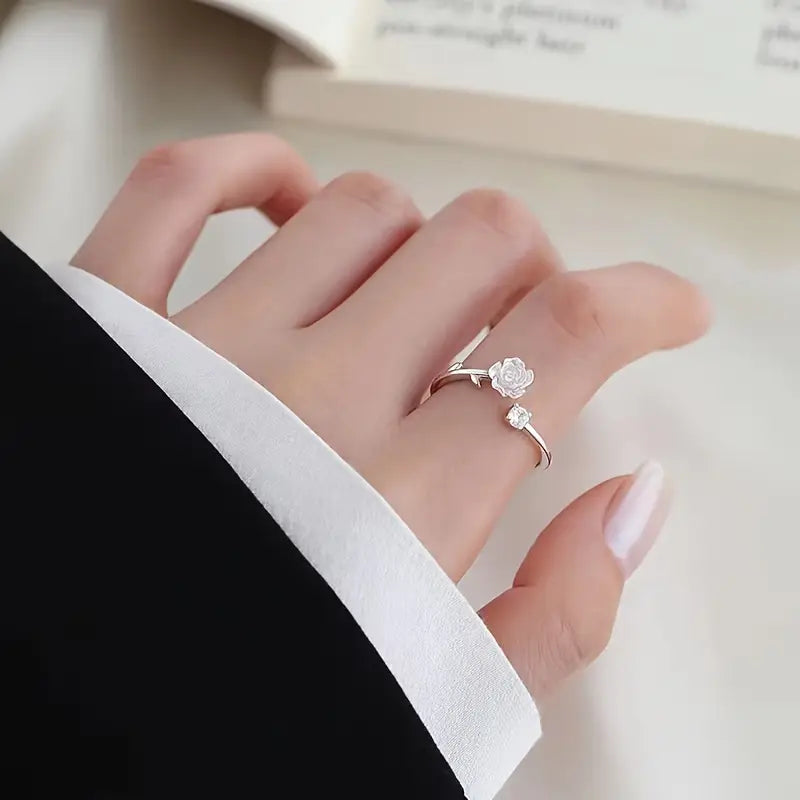 Adjustable Flower Ring With A Simple And Cute Camellia Design