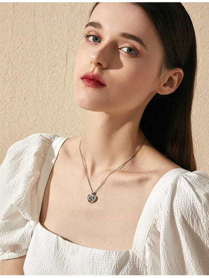 925 Sterling Silver Heart Shaped Necklace Stylish Jewelry Sparkling Heart Design Paved Shining Zirconia Blue
