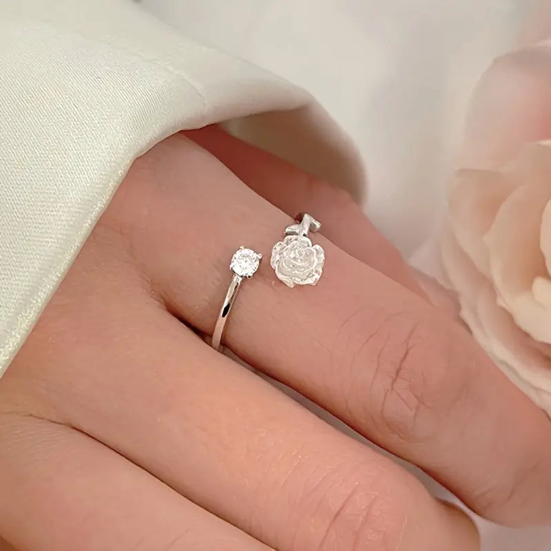 Adjustable Flower Ring With A Simple And Cute Camellia Design