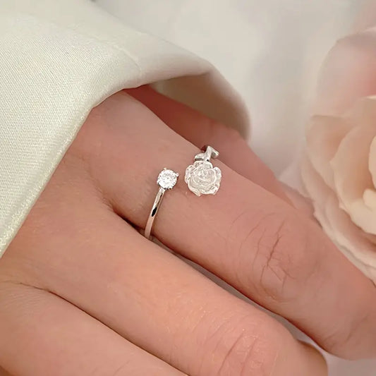 Adjustable Flower Ring With A Simple And Cute Camellia Design
