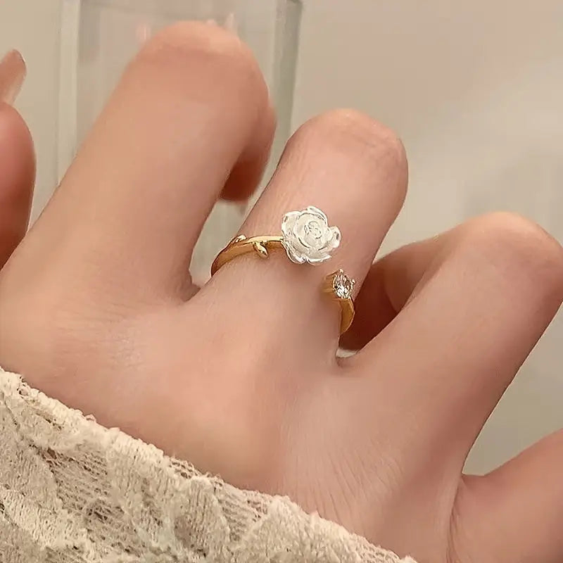 Adjustable Flower Ring With A Simple And Cute Camellia Design