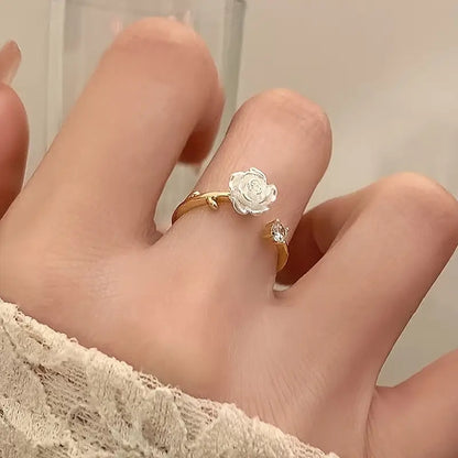 Adjustable Flower Ring With A Simple And Cute Camellia Design