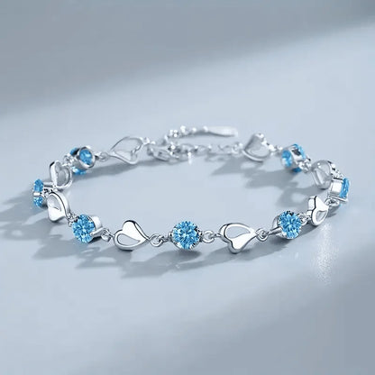 Ocean Heart Bracelet - Elegant Ocean Heart Bracelet: 304 Stainless Steel with Water Drill Accents