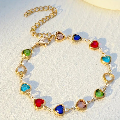 A Stylish Colorful Sparkling Zirconia Heart Bracelet Exquisitely Handmade Beaded Bracelet For Ladies And Girls, Suitable For Daily Parties