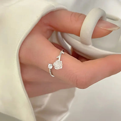 Adjustable Flower Ring With A Simple And Cute Camellia Design