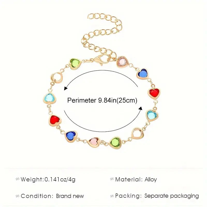 A Stylish Colorful Sparkling Zirconia Heart Bracelet Exquisitely Handmade Beaded Bracelet For Ladies And Girls, Suitable For Daily Parties