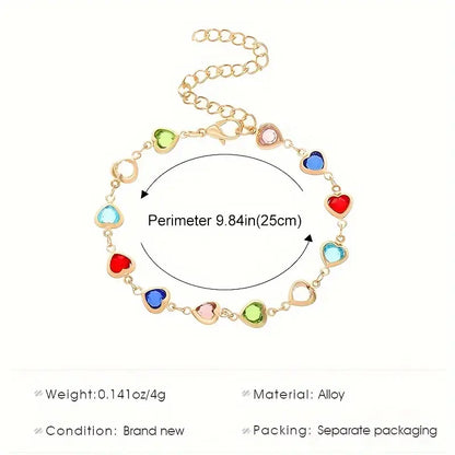 A Stylish Colorful Sparkling Zirconia Heart Bracelet Exquisitely Handmade Beaded Bracelet For Ladies And Girls, Suitable For Daily Parties