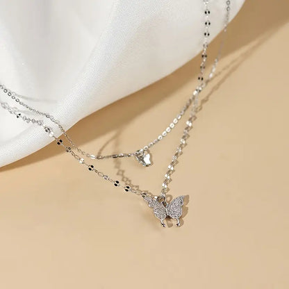 Women's Double-Layer Necklace With Butterfly Pendant, Vintage & Simple Style Elegant Jewelry Accessory