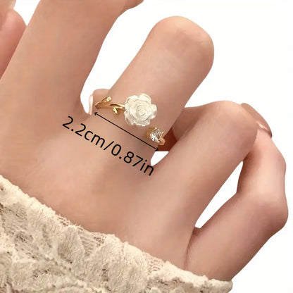 Adjustable Flower Ring With A Simple And Cute Camellia Design